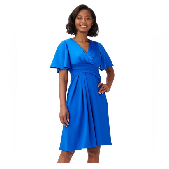 Adrianna Papell Blue Satin crepe flutter dress NWT Size 14W - Picture 1 of 8